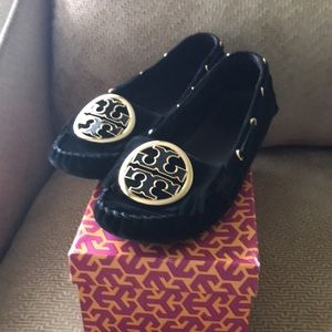 EUC Tory Burch Alexandra Split Black Suede Flats. Size 10
